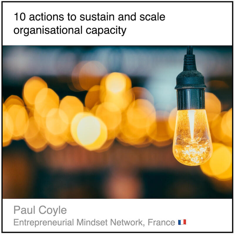 Download PDF: 10 actions to sustain and scale organisational capacity by Paul Coyle (Entrepreneurial Mindset Network, France).