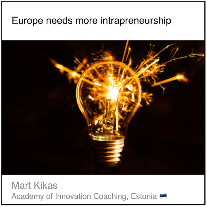 Download PDF: Europe needs more intrapreneurship by Mart Kikas (Academy of Innovation Coaching, Estonia).
